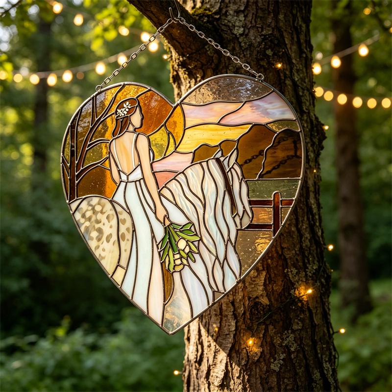 Bride Horse Glass Heart Suncatcher