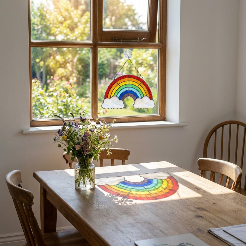 Rainbow and Clouds Glass Art