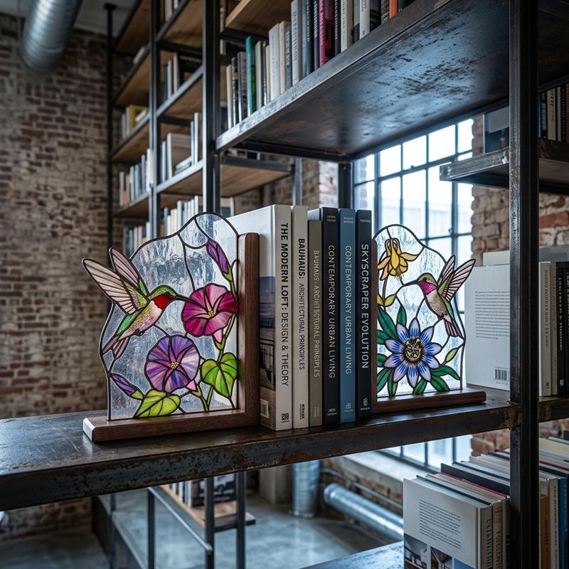 Hummingbird Glass Bookends