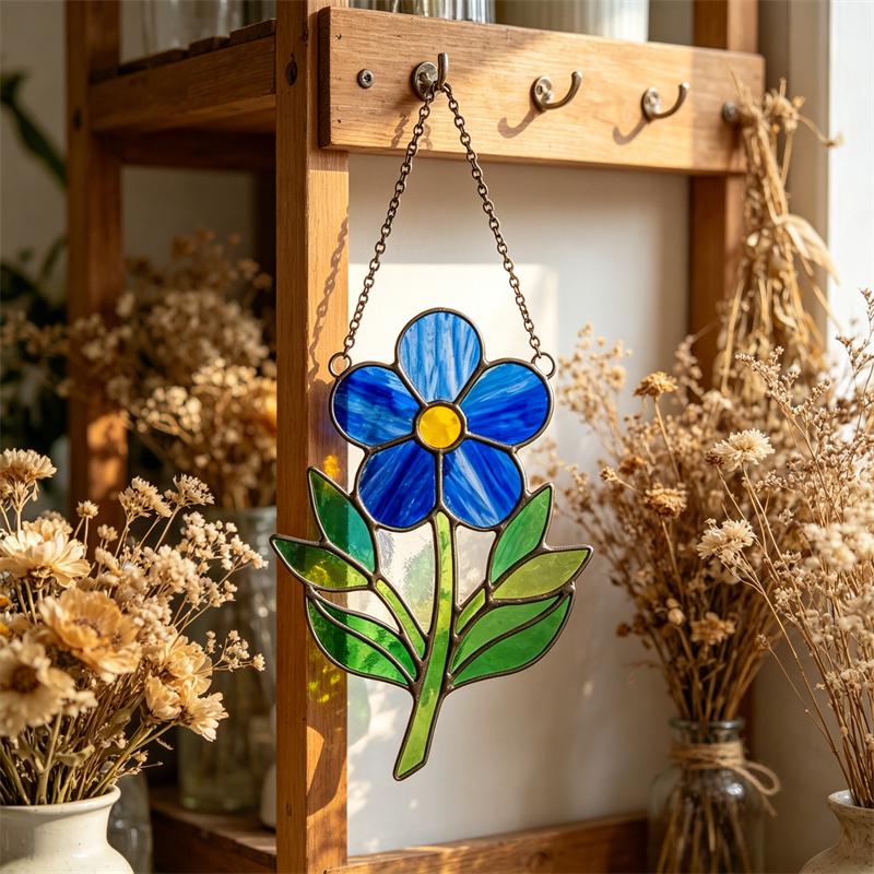 Blue Flower Glass Suncatcher