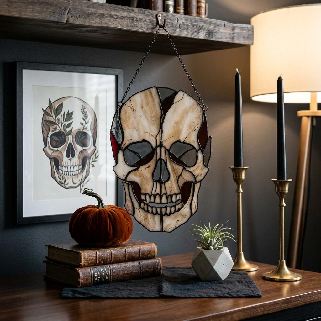 Deconstructed Skull Glass Suncatcher