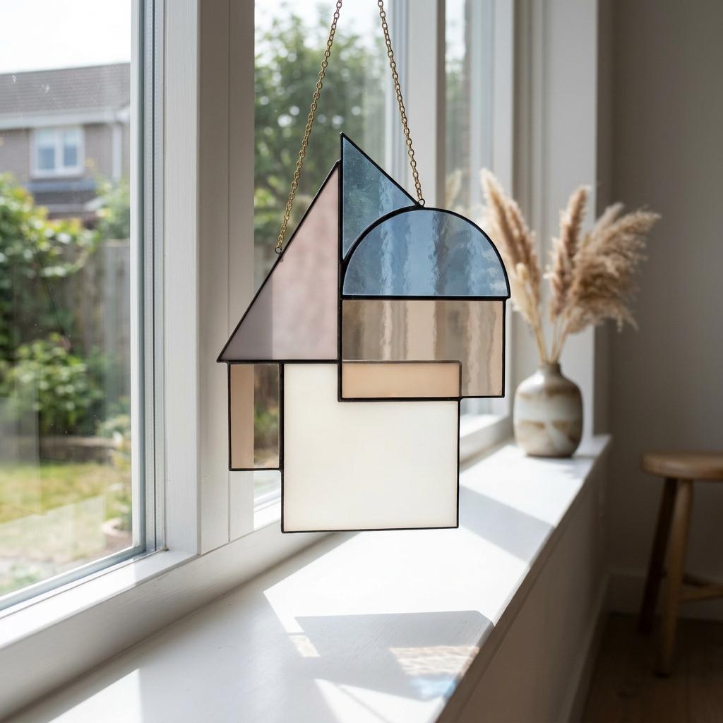 Slate Blue Geometric Glass Suncatcher