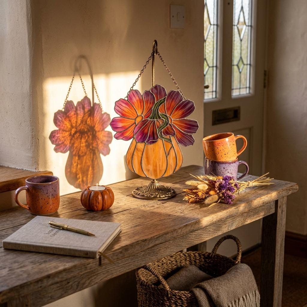 Cosmos Pumpkin Glass Suncatcher
