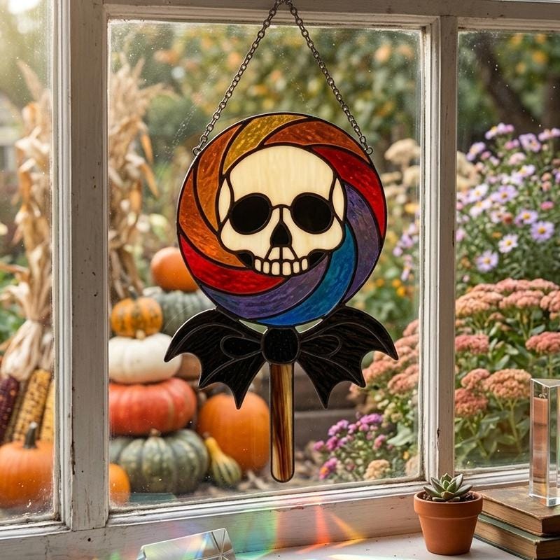 Skull Lollipop Glass Suncatcher