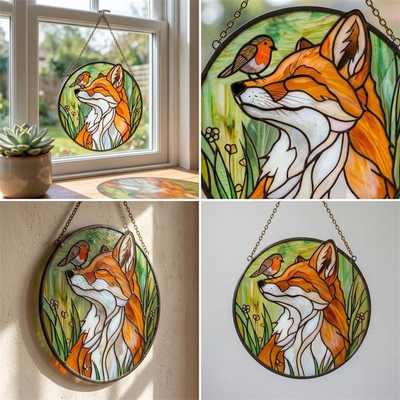 Fox & Robin Glass Suncatcher