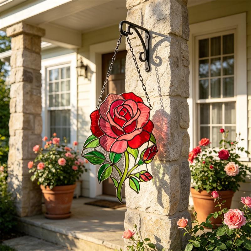 Red Rose Glass Suncatcher