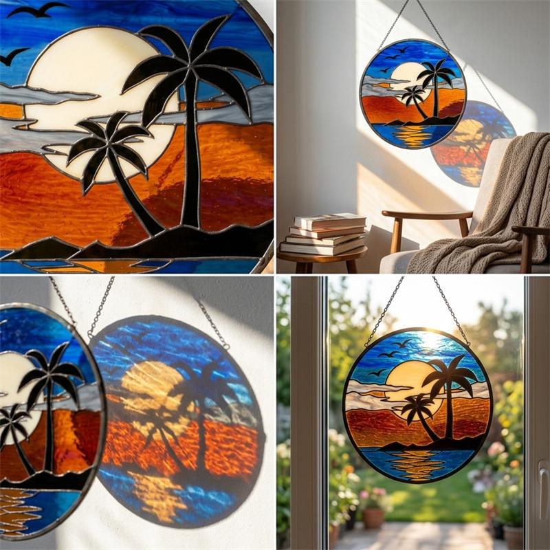 Palm Sunset Glass Suncatcher