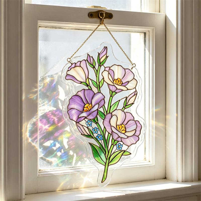 Purple Lisianthus Glass Suncatcher