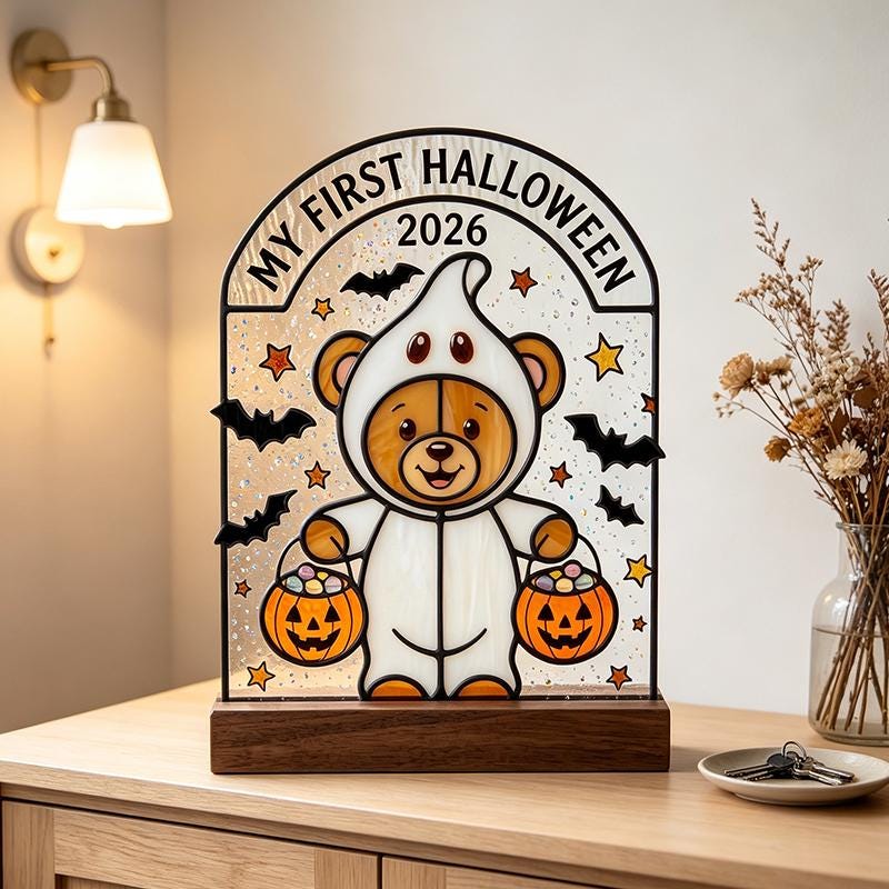 First Halloween Teddy Bear Glass Keepsake