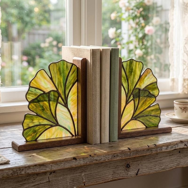 Ginkgo Leaf Glass Bookends