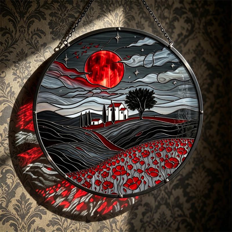 Blood Moon Castle Glass Suncatcher