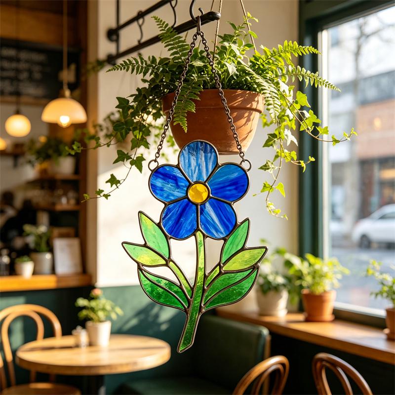 Blue Flower Glass Suncatcher