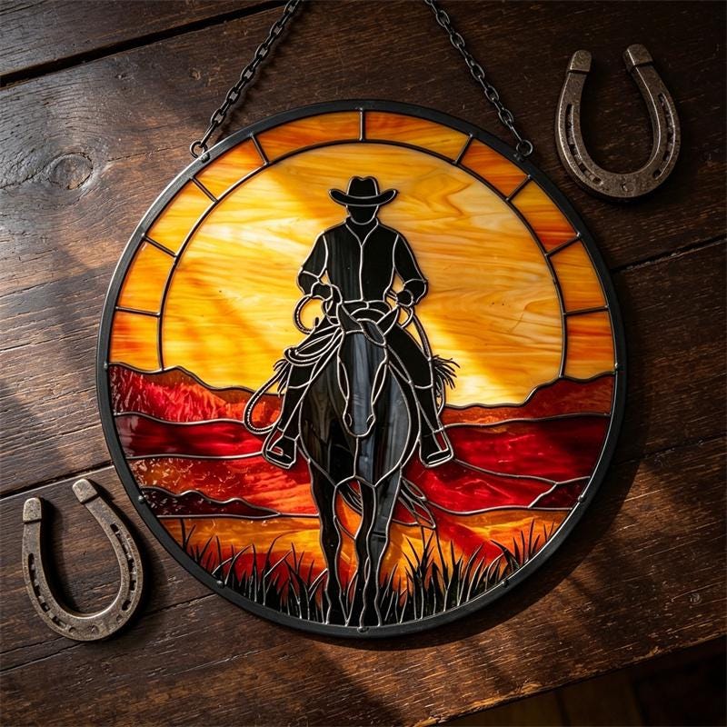 Cowboy Horse Glass Suncatcher