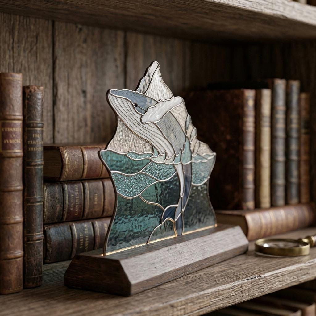 Breaching Whale and Mountain Glass Decor