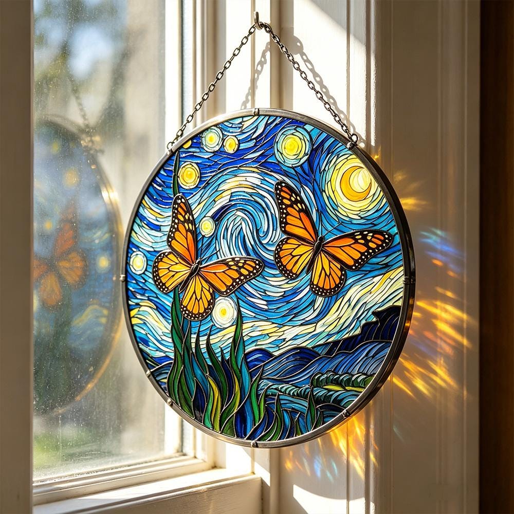 Starry Night Butterfly Glass Suncatcher