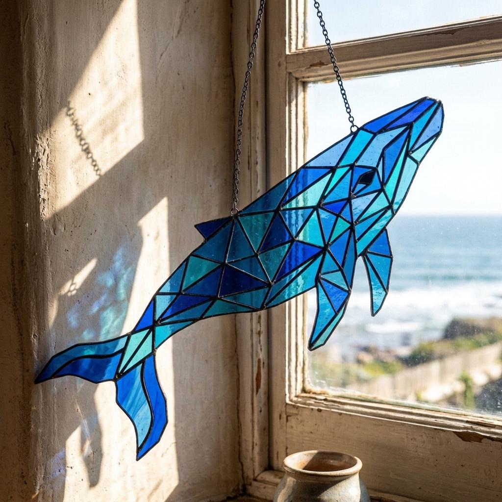 Geometric Whale Glass Suncatcher