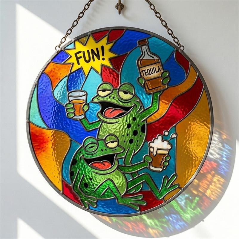 Tequila Party Frog Glass Suncatcher