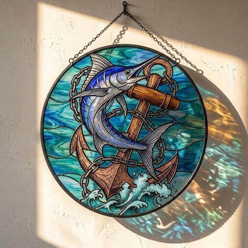 Marlin and Anchor Glass Suncatcher