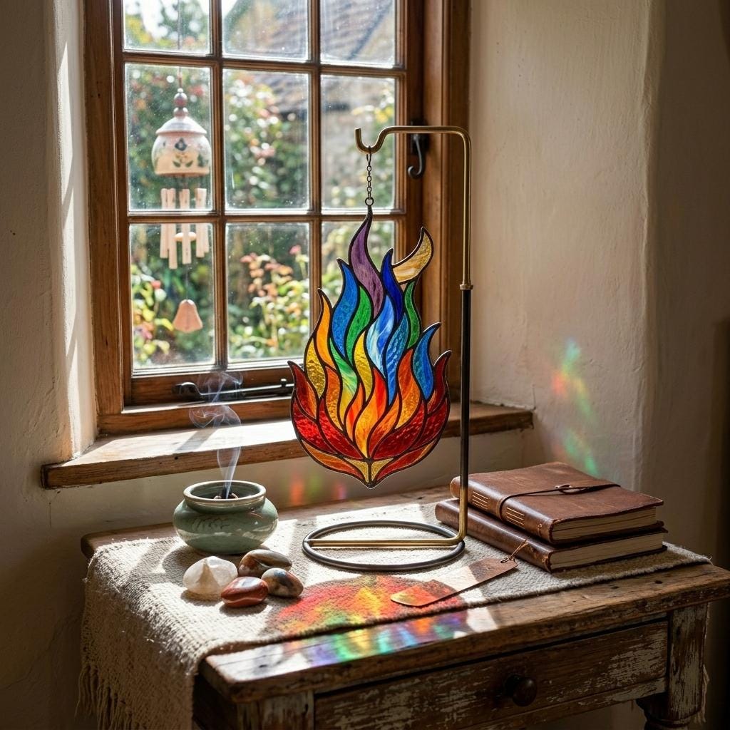 Rainbow Flame Glass Suncatcher