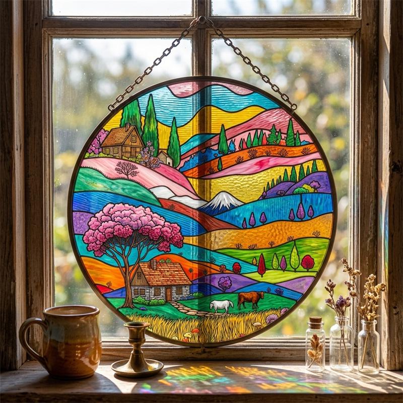 Countryside Landscape Glass Suncatcher