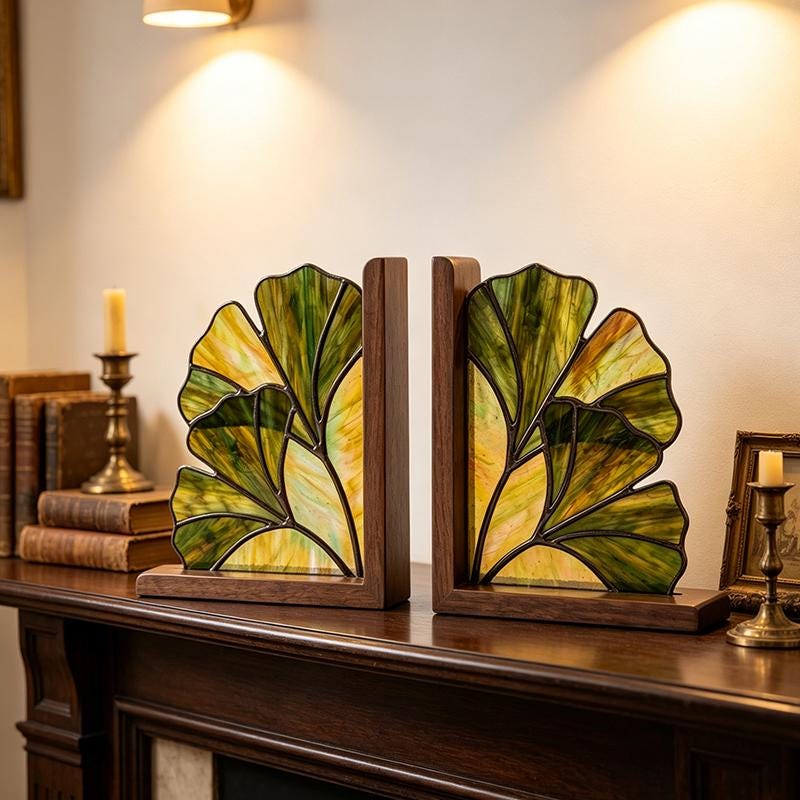 Ginkgo Leaf Glass Bookends