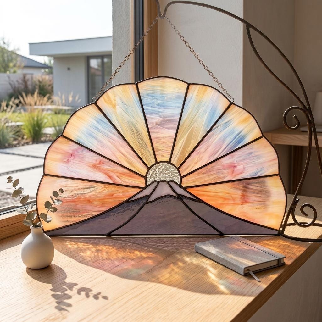 Mount Fuji Sunrise Glass Suncatcher