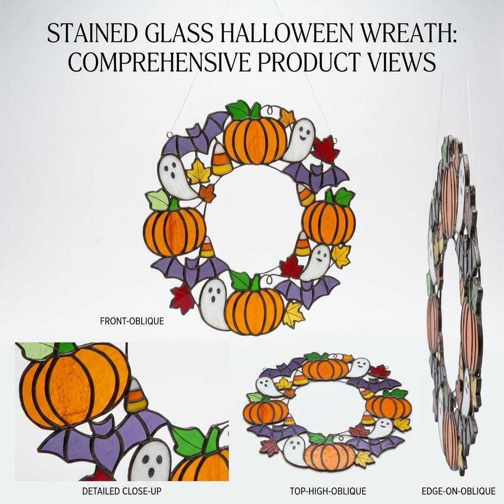 Ghost and Pumpkin Wreath Glass Suncatcher