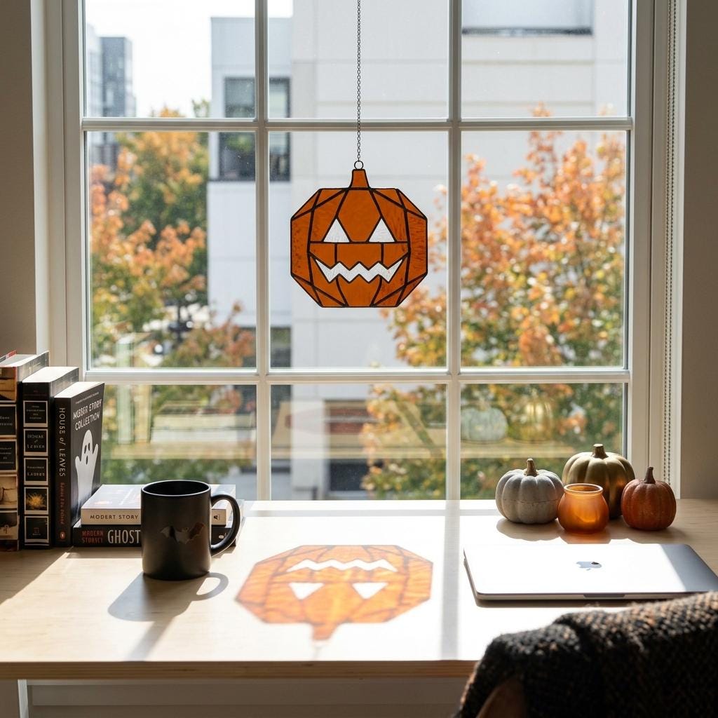 Geometric Pumpkin Glass Suncatcher