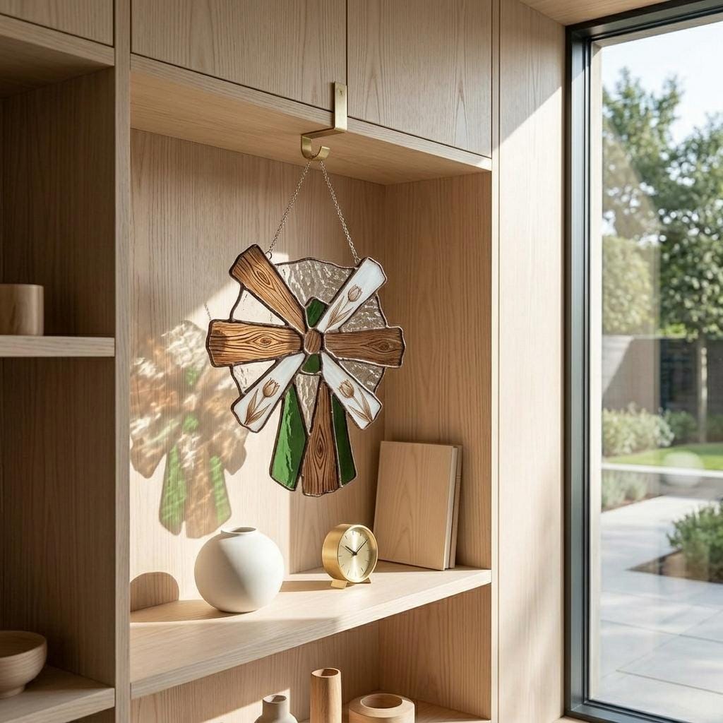 Dutch Windmill Glass Suncatcher