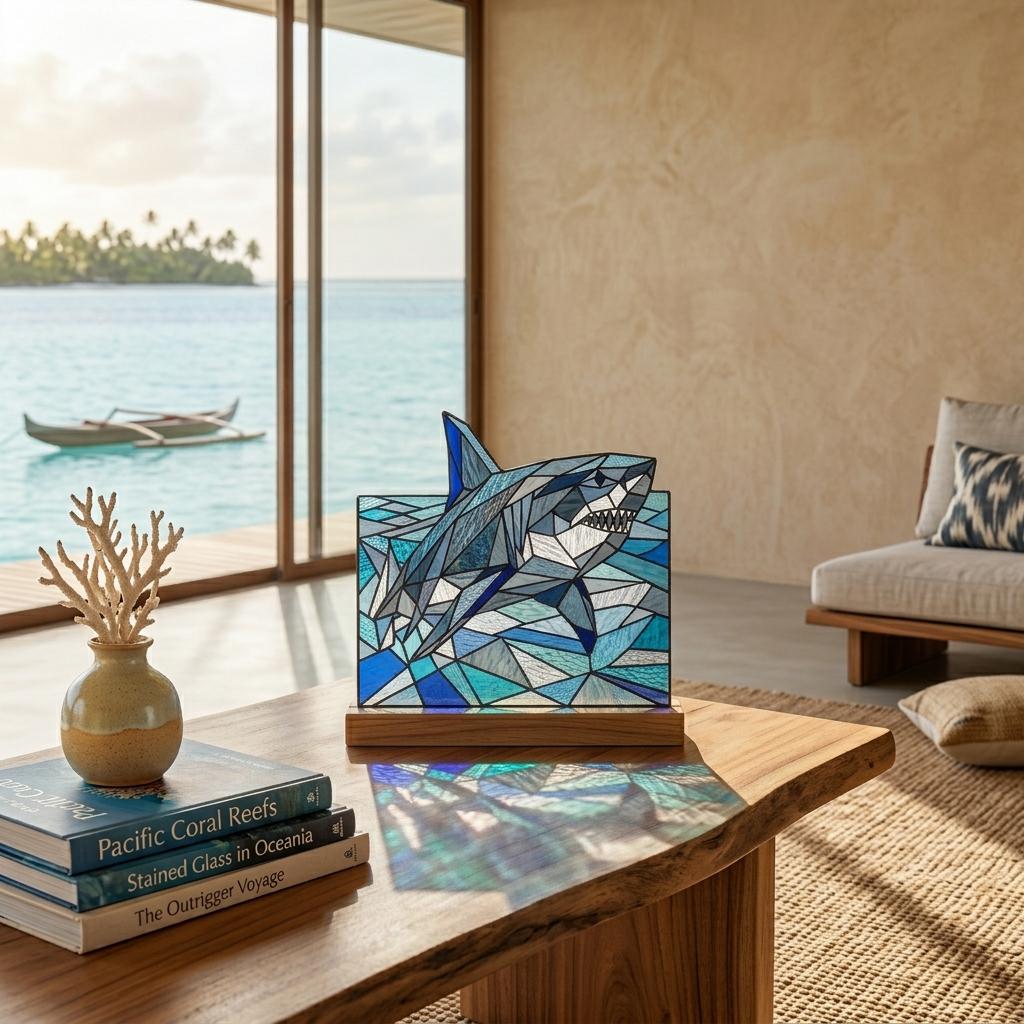 Shark and Ocean Waves Glass Decor