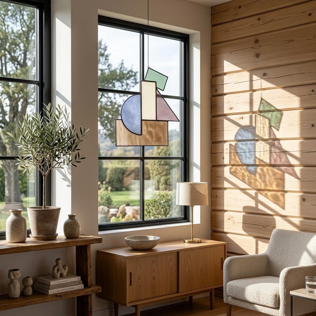 Sage and Mauve Geometric Glass Suncatcher