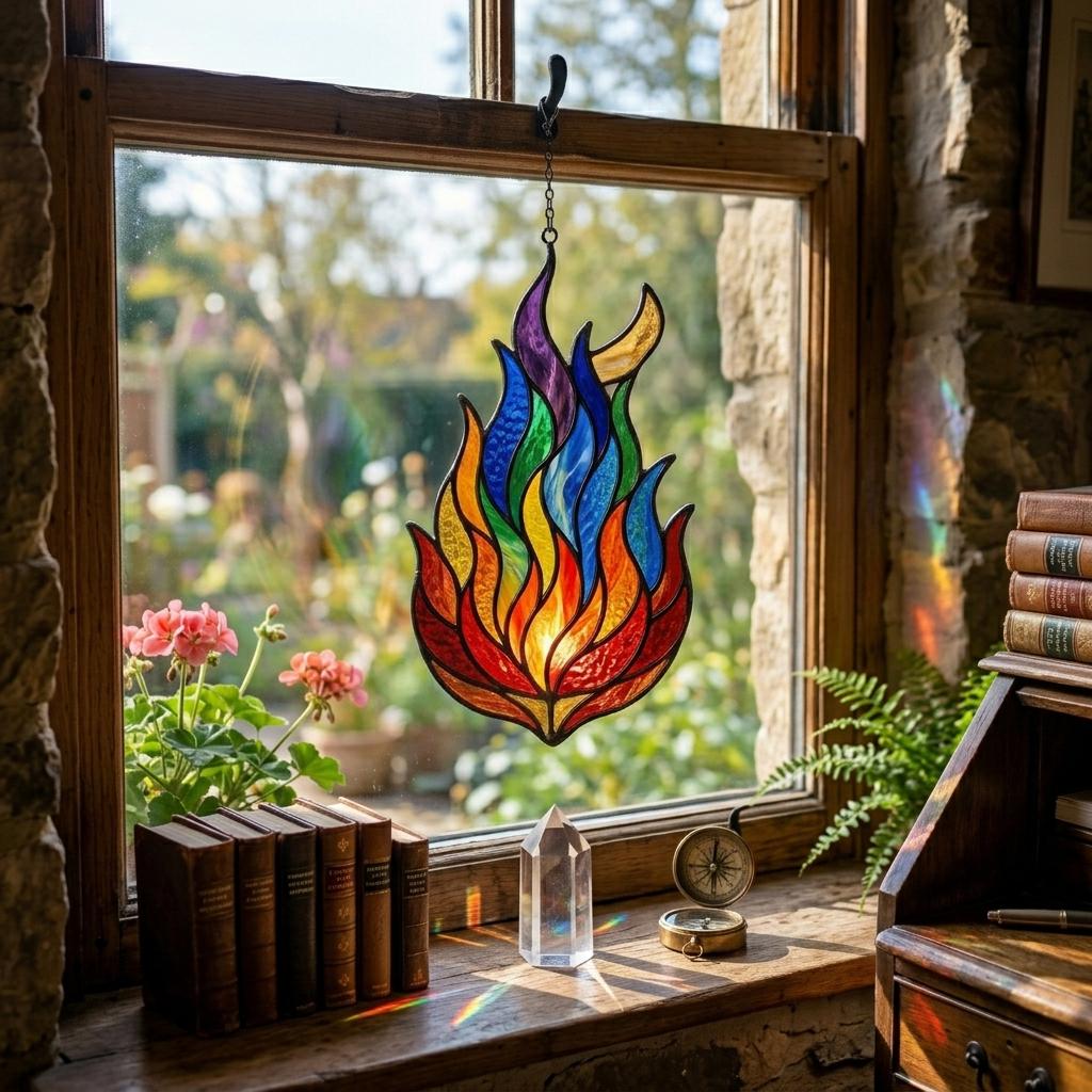 Rainbow Flame Glass Suncatcher