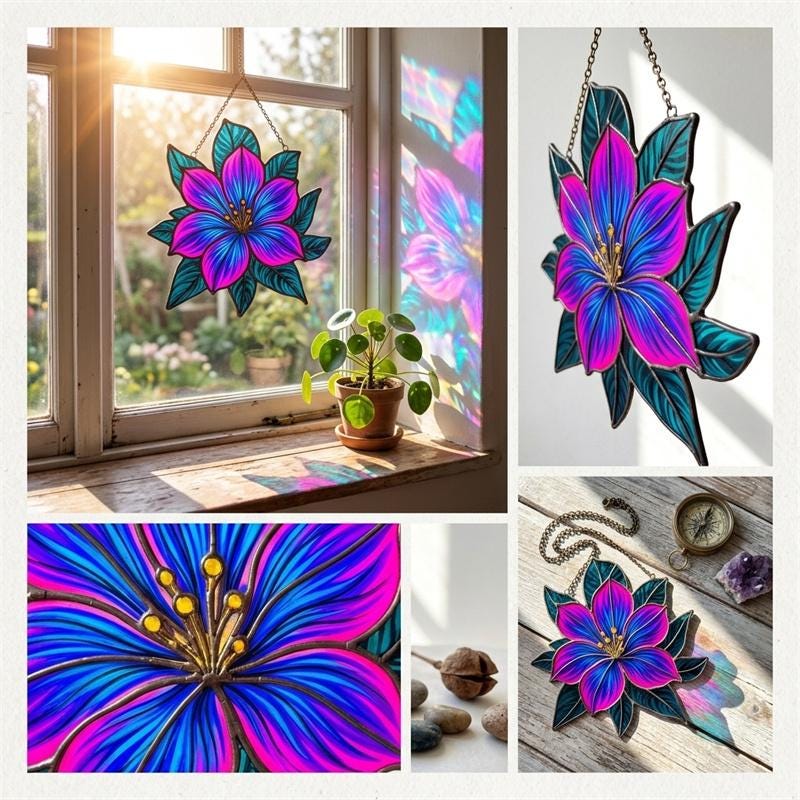Colorful Floral Glass Suncatcher