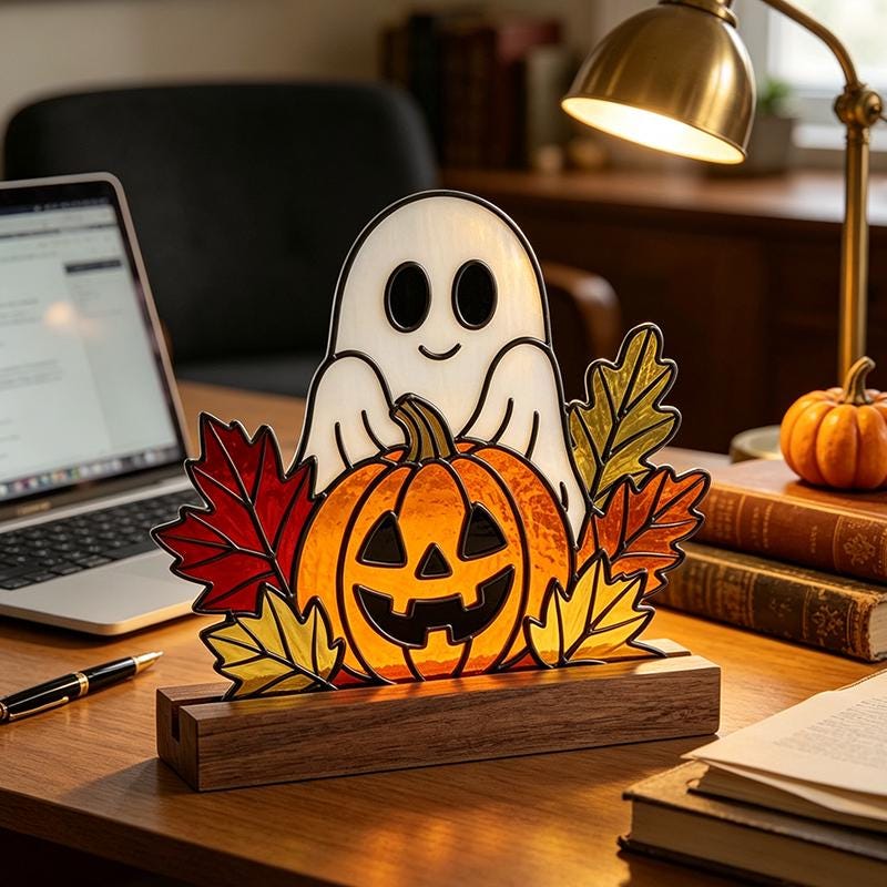 Ghost and Pumpkin Glass Decor
