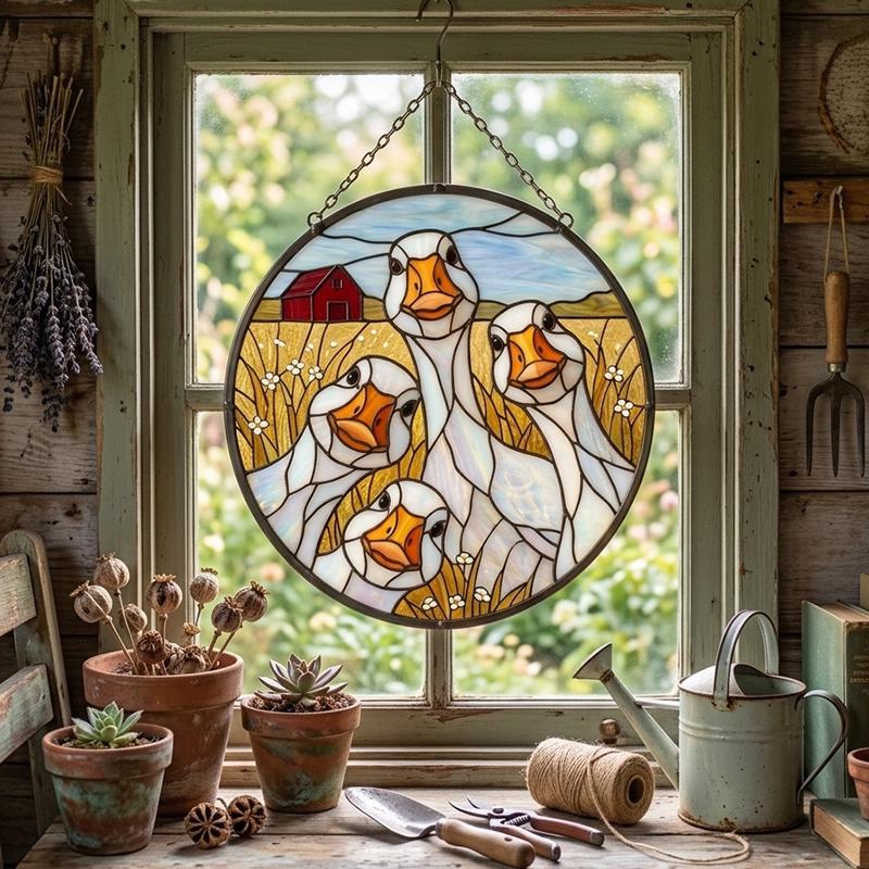 Goose Family Glass Suncatcher