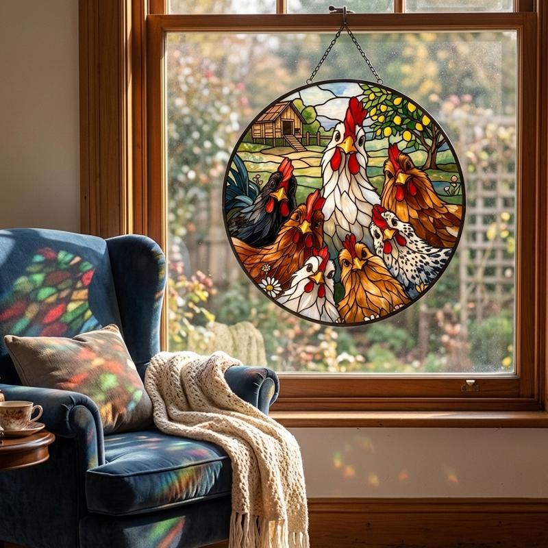 Chicken Family Glass Suncatcher