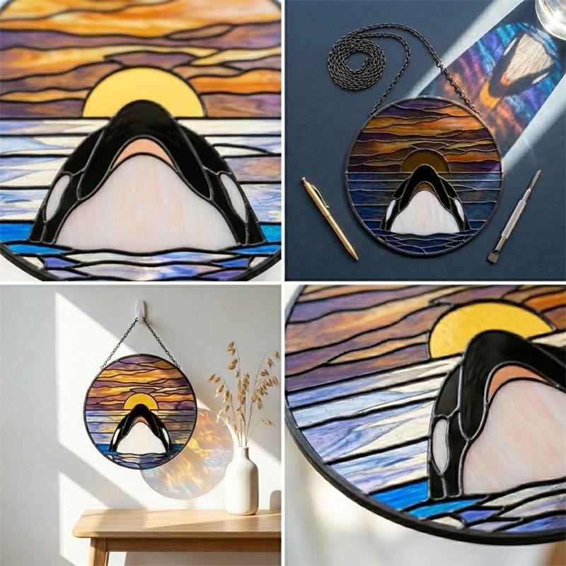 Sunset Orca Glass Suncatcher