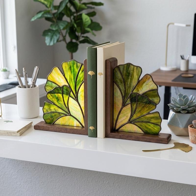 Ginkgo Leaf Glass Bookends