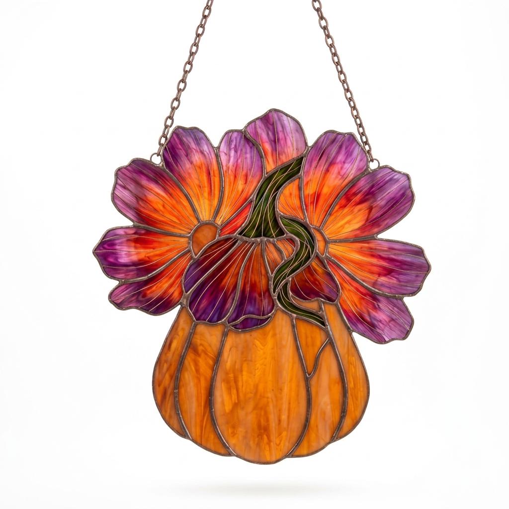 Cosmos Pumpkin Glass Suncatcher