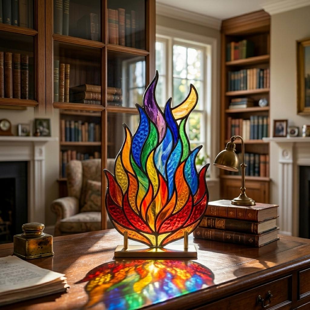 Rainbow Flame Glass Suncatcher