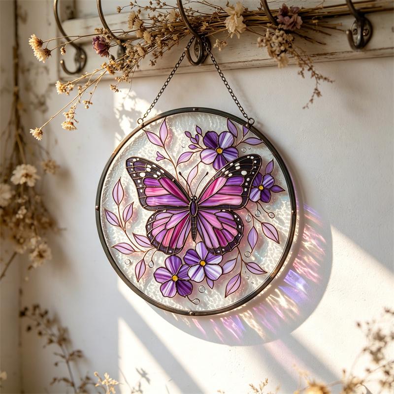 Purple Butterfly Glass Suncatcher