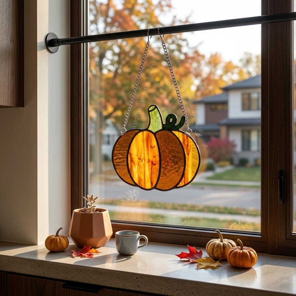 Thanksgiving Pumpkin Glass Suncatcher