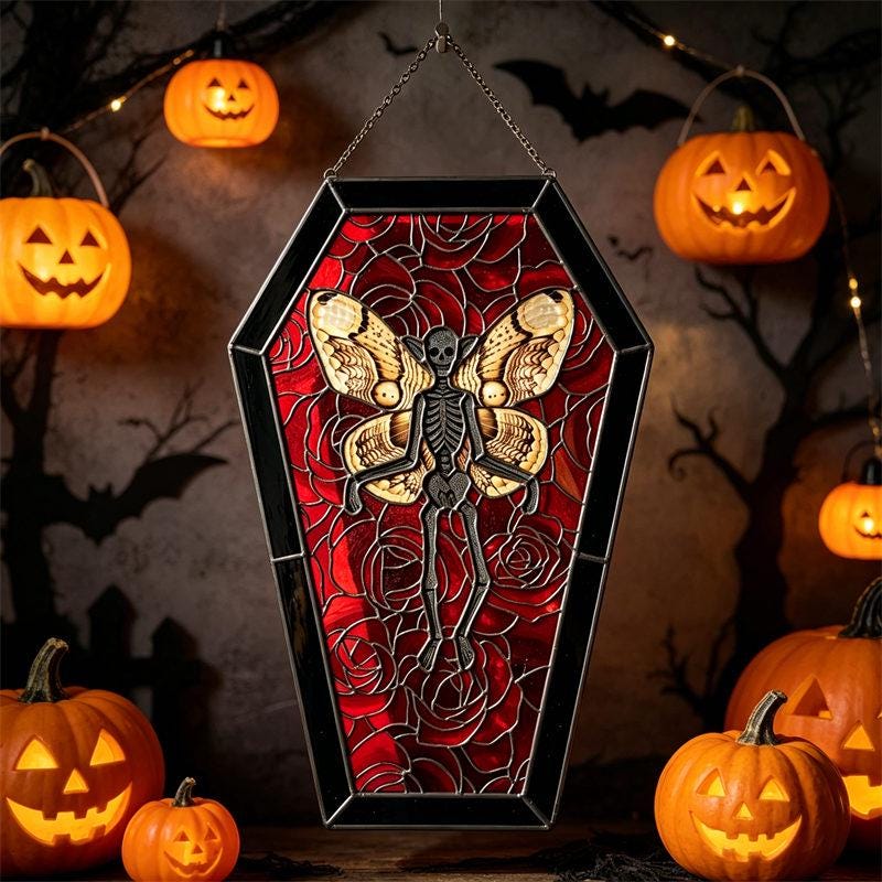 Skeleton Butterfly Coffin Glass Art