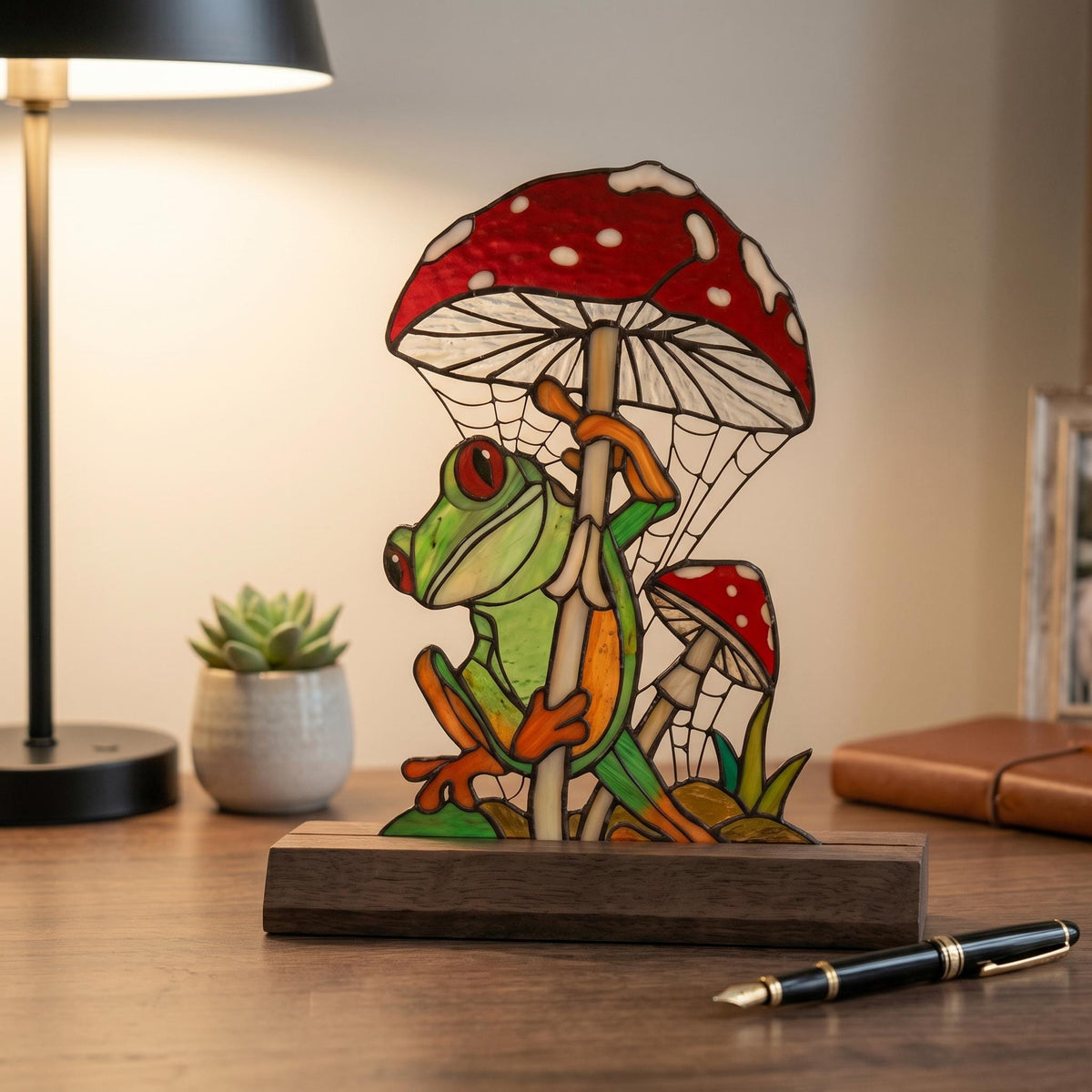 Frog and Mushroom Glass Decor