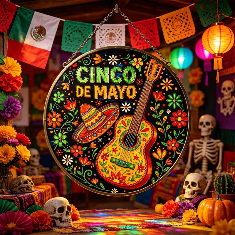 Guitar and Sombrero Glass Art