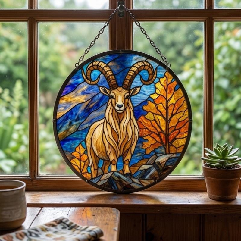 Mountain Ram Glass Suncatcher