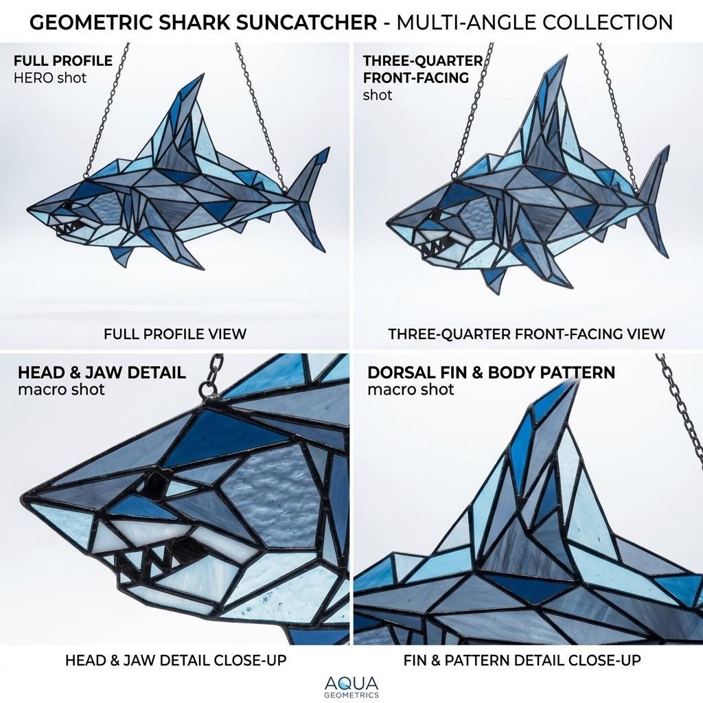 Geometric Shark Glass Suncatcher