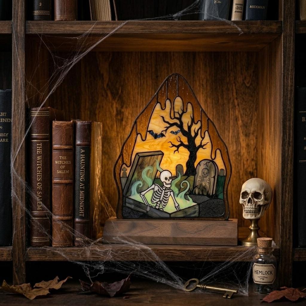 Coffin Skeleton Glass Decor