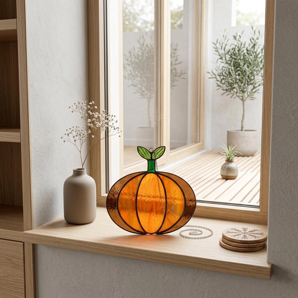 Orange Harvest Pumpkin Glass Suncatcher
