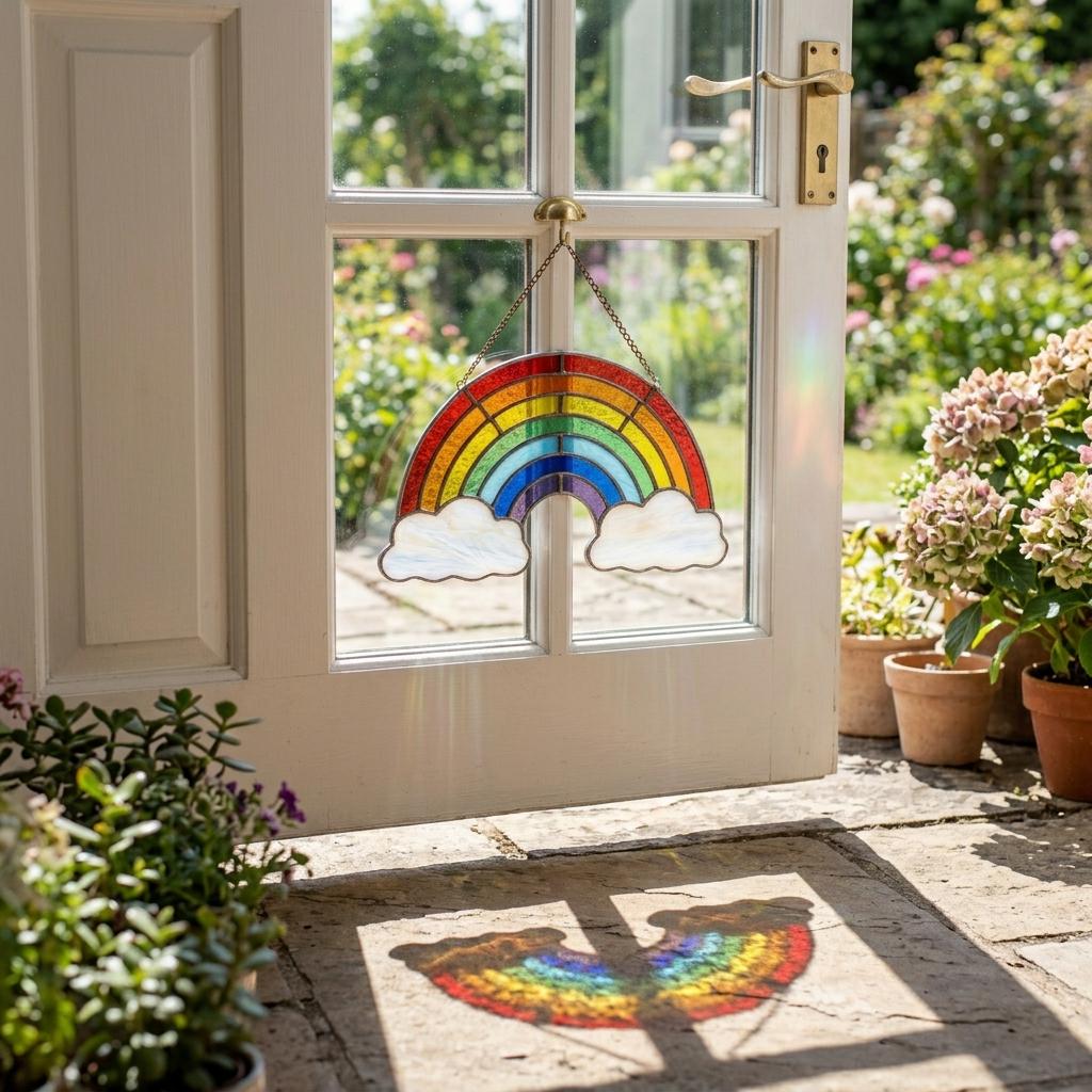 Rainbow and Clouds Glass Art